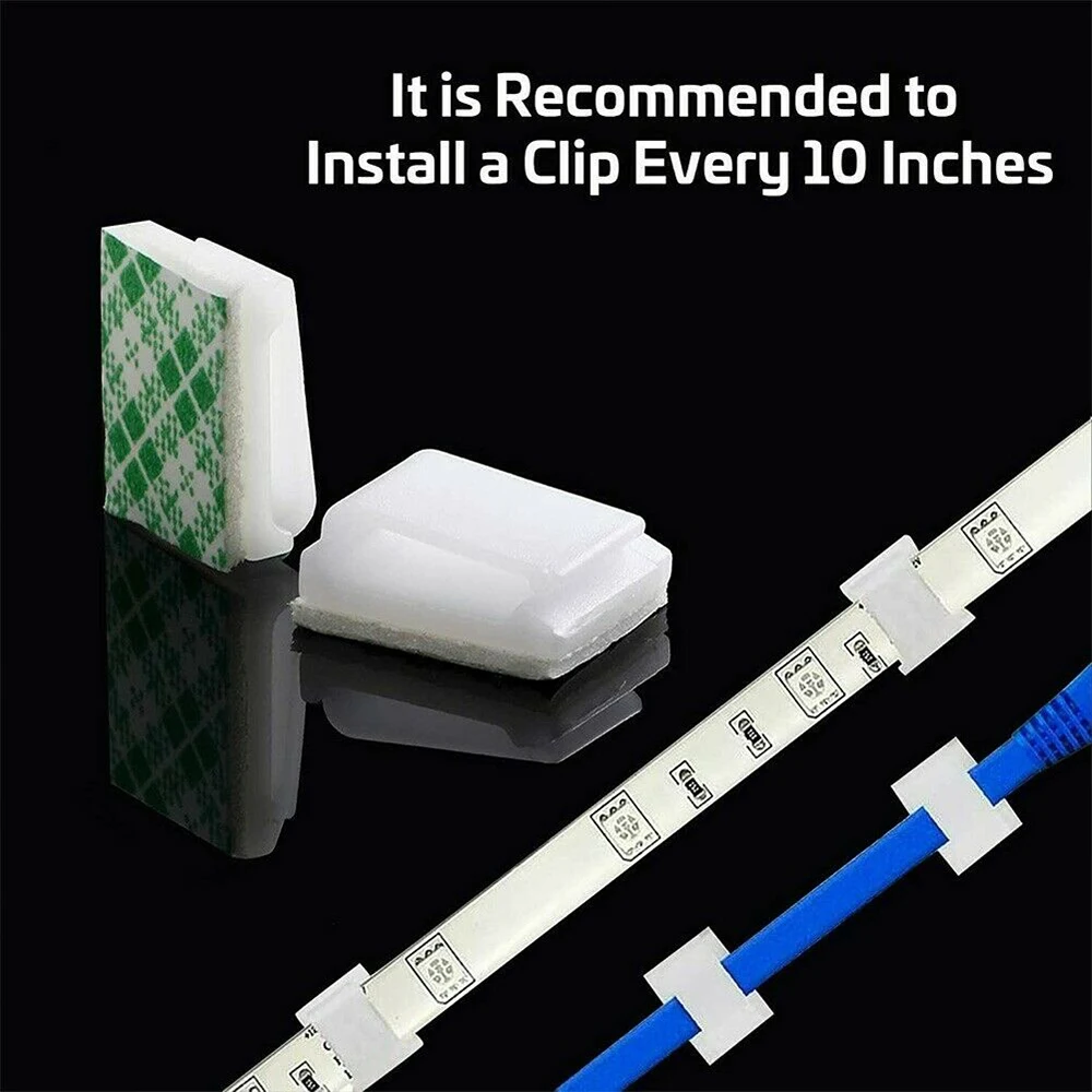 Light Strip Mounting Clips Self Adhesive Led Light Fasteners Mounting Holder Cable Clamp Organizer 8mm Strip 10pcs-100Pcs