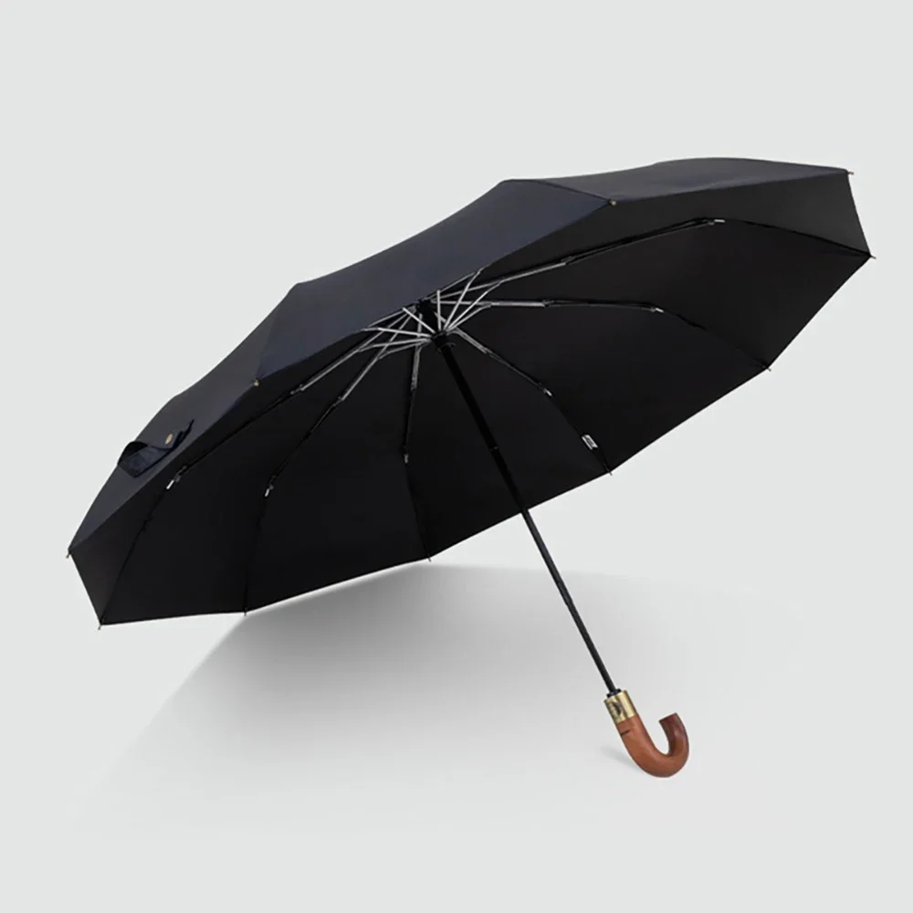 Folding Umbrella Luxury Wooden Umbrella Windproof 10 Ribs Parachase Fully Automatic Umbrella Men Folding Big Golf