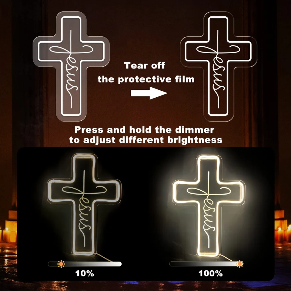 Jesus Cross Neon Sign, Led-borden Cross Decor Lamp Licht Neon Cross Sign voor Muur Slaapkamer Christelijk Decor Religieuze Kamer Kinderkamer (Rood