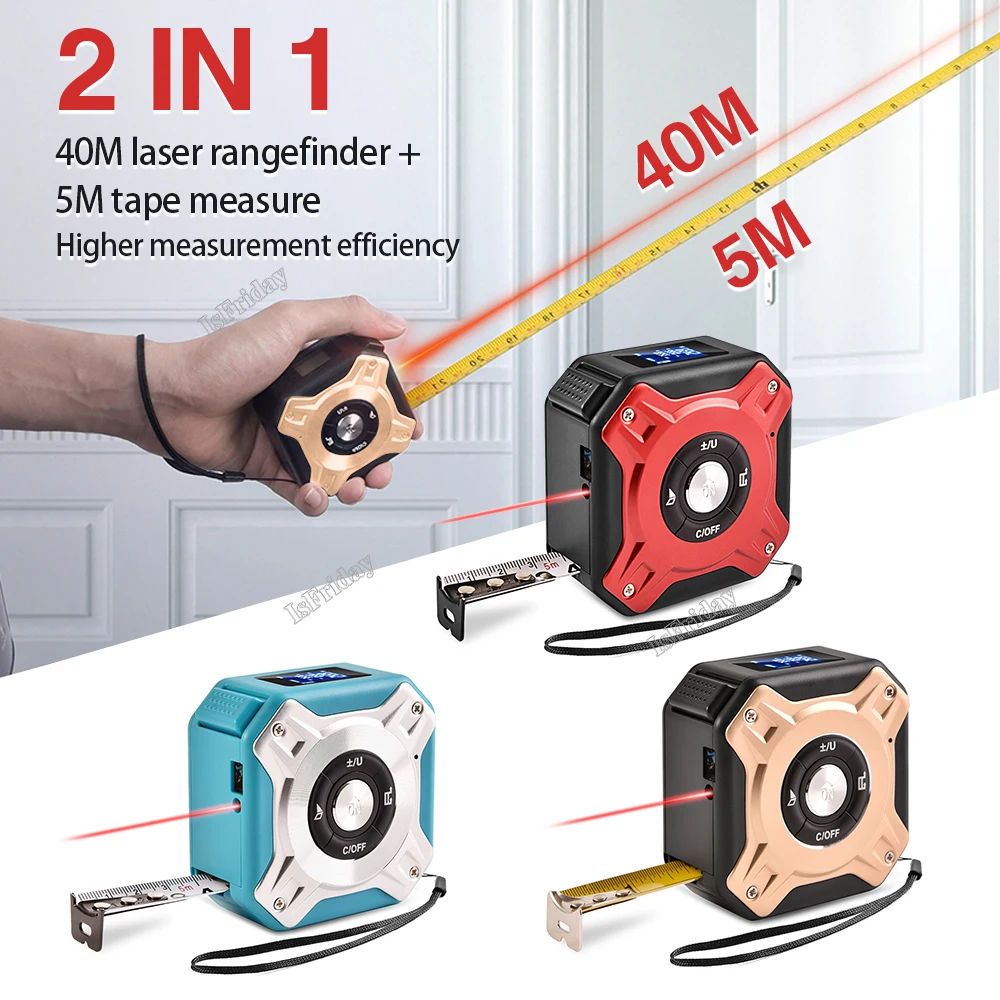 

40M Laser Tape Measure Distance Meter Stainless Digital Retractable Roll Cord Rangefinder Woodworking Laser Measuring Tools