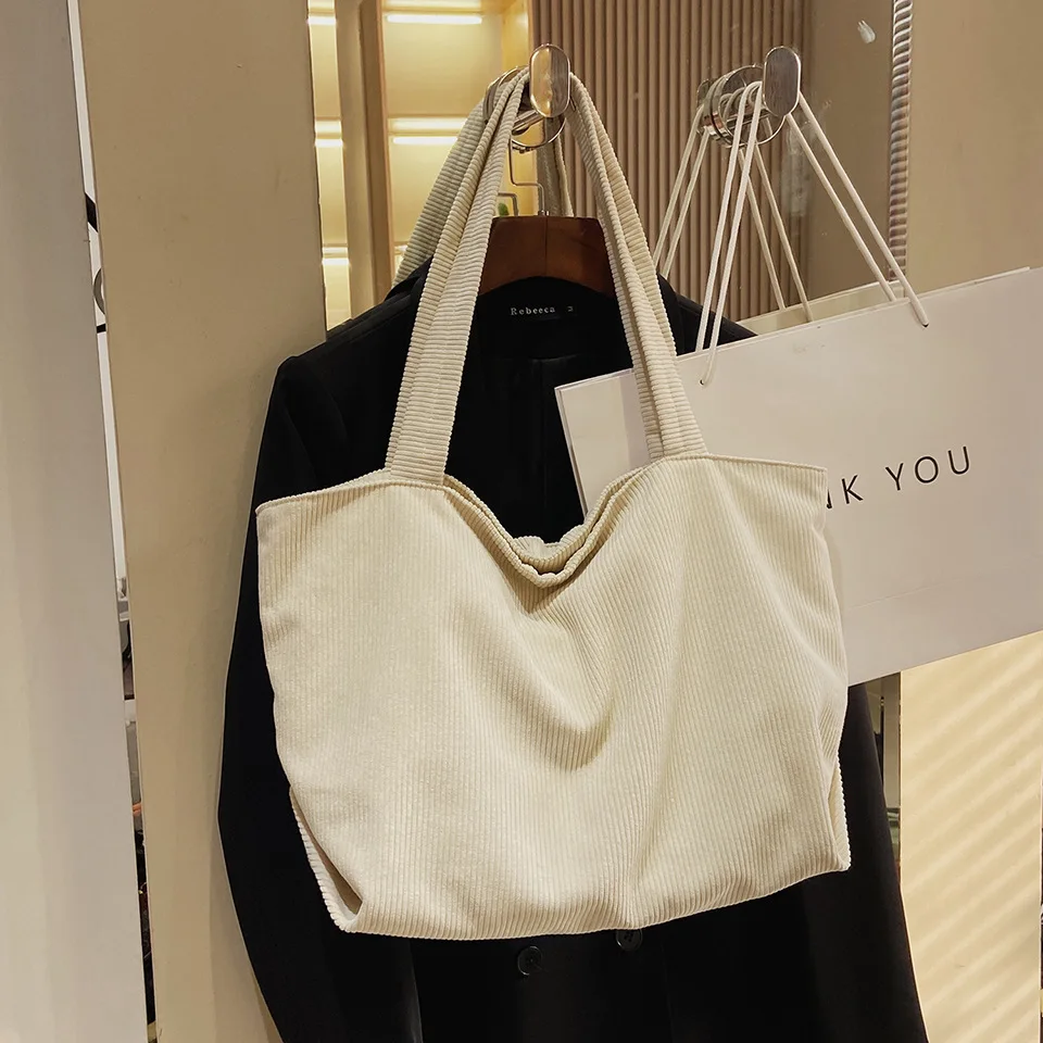 [韓国大人気バッグ] プラHITシンプルショッパーバッグcorduroy Korean Corduroy Canvas Bag For Women Shoulder Crossbody Bag