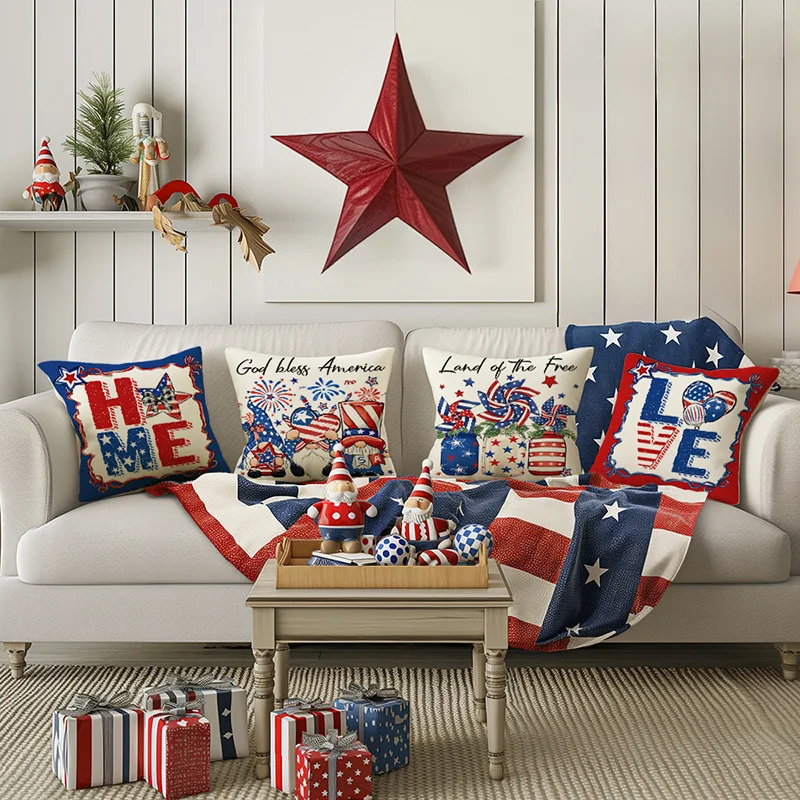 

Pillow Cover with Red and Blue Letter Printed Linen Sofa Cushion Cover Living Room Bedroom Bedside Cushion Cover
