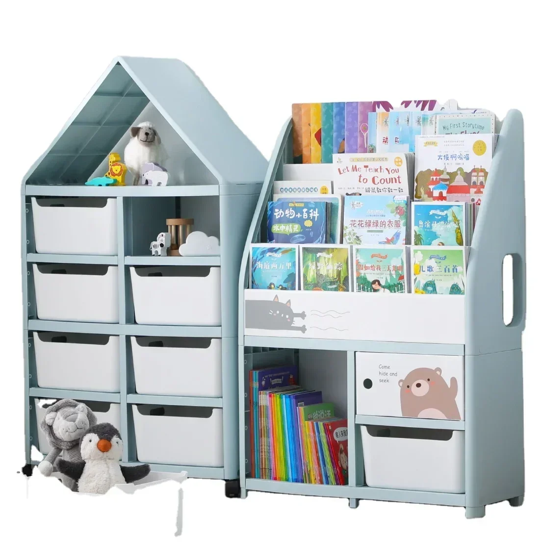 Large-capacity 1 Moq Car Shape Toy Kid Bookshelf Book Shelves Organizer Kids' Cabinets Storage Rack Plastic Children Cabinets