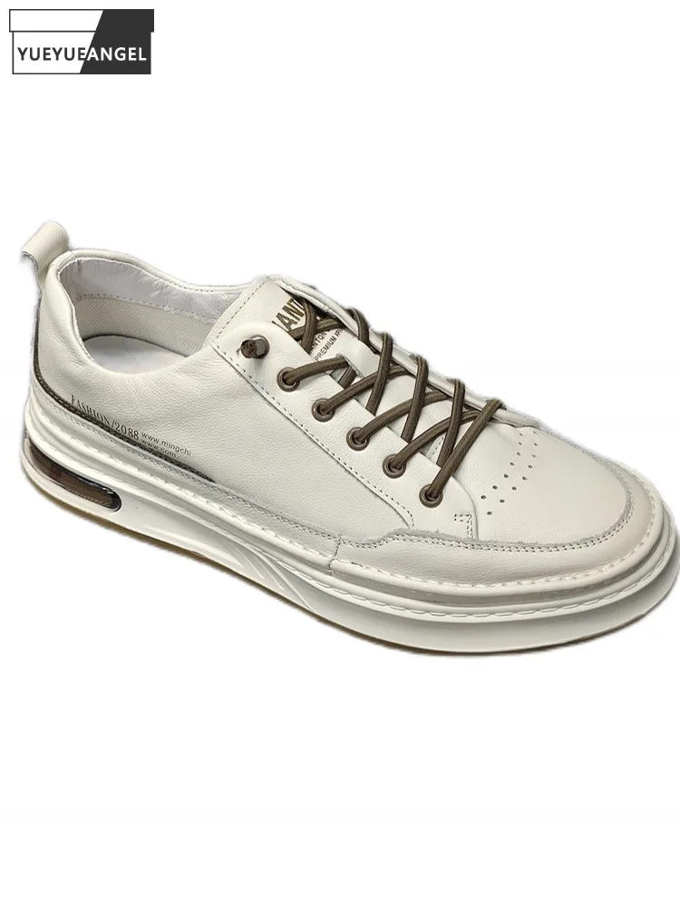 

Outside Men Casual Skateboard Shoes Flats Driving Footwear Spring Autumn Thick Platform Cowhide Genuine Leather Shoes Sneakers