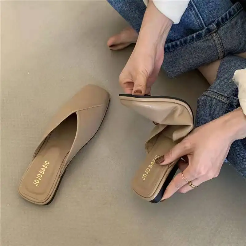 Leather Women's Summer Mules Shoes Slippers