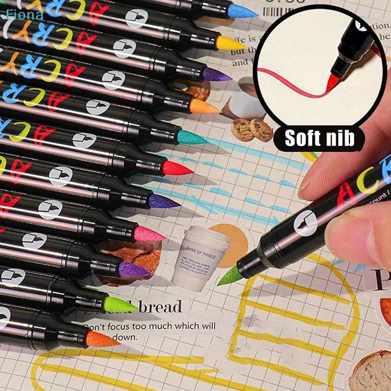 ♤ 프로 아트 유즈48/72색 아크릴 페인트 마커, 이중 팁(미세 및 브러쉬 팁) 펜, 돌, 나무, 캘리그래피에 적합