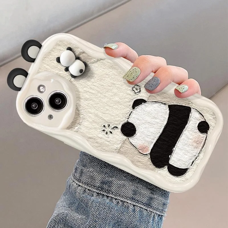 Funny Panda Toy Cartoon Ear Wave TPU Soft Phone Back Case For iPhone 15 14 13 Mini 11 12 14 Pro Max X XS Max XR 7 8 Plus SE Capa