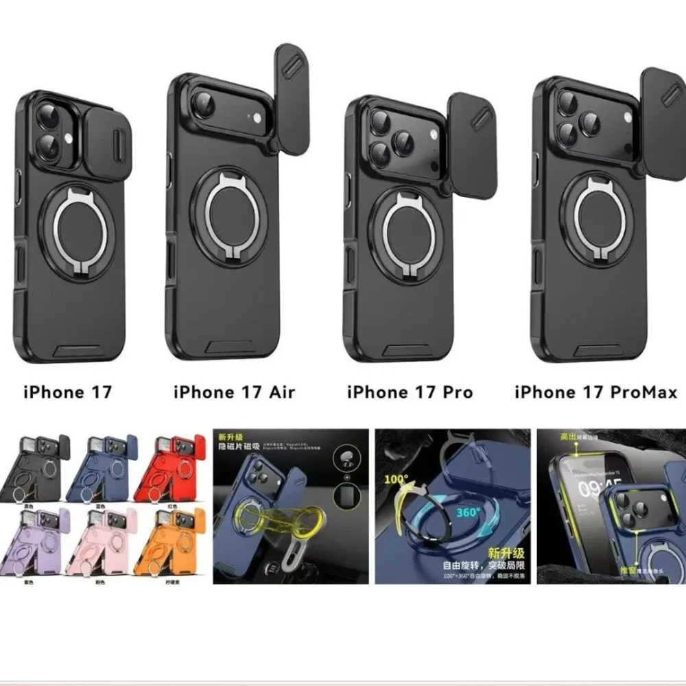 Magsafe Magnetic Armor Case with Ring Holder and Slide Camera Protection