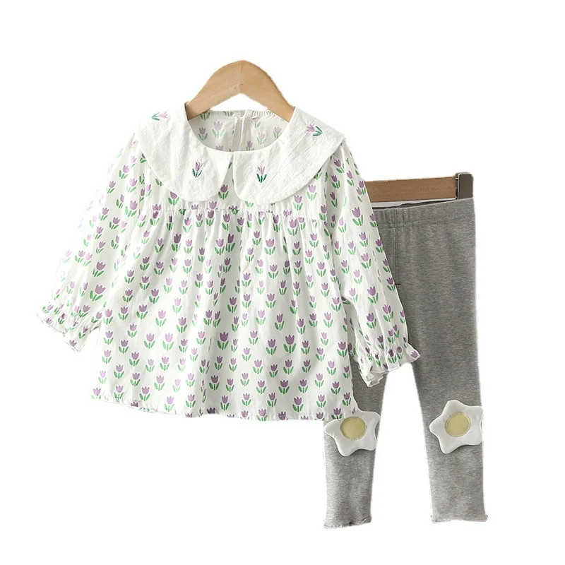 

Новый весенне-осенний костюм для маленьких девочек, детская Модная хлопковая футболка и штаны, 2 шт./компл., повседневный костюм для малышей, детские спортивные костюмы