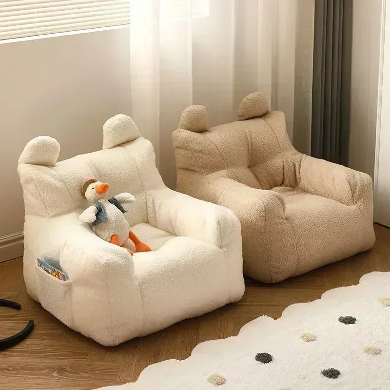 Children's Baby Sofa Lazy Reading Sofa Removable and Washable Wool Fabric Small Cotton and Linen Lamb's Cute Chair