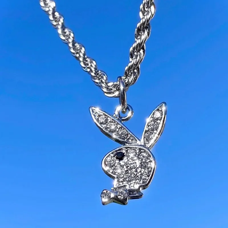 2025 New Fashion Net Red Zircon Rabbit Ladies Necklace Hip Hop Rock Pendant Necklace White Rabbit Clavicle Chain Jewelry Girl 2