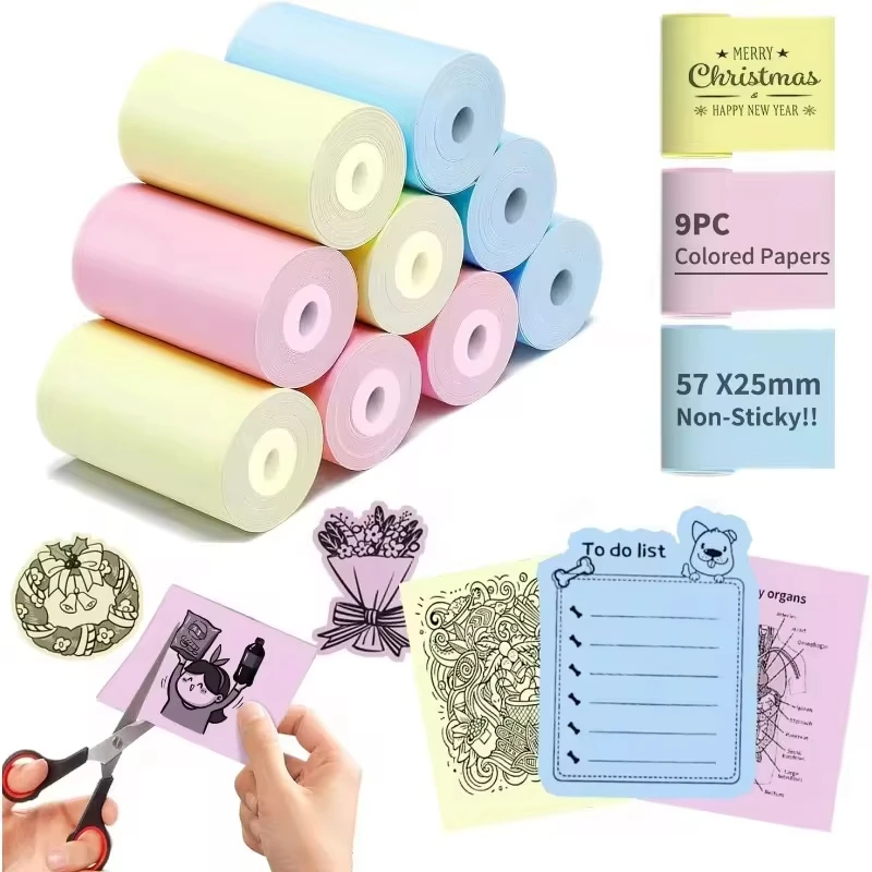 Thermal Printer Paper 57x25mm Colorful Paper for Mini Sticker Portable Bluetooth Printer 3 Color Non-sticky Paper 2.2"/57mm printer sticker paper thermal paper roll thermal paper printing paper thermal printer paper