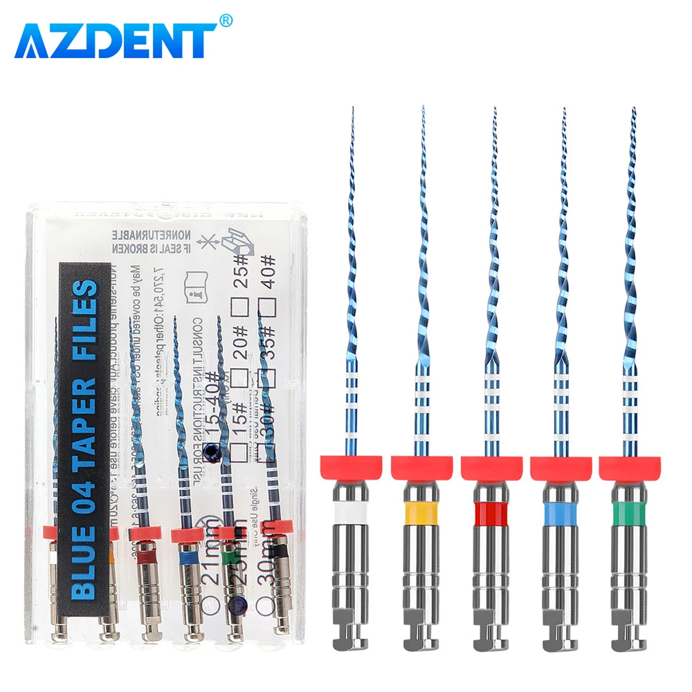 

6pcs/Box AZDENT Dental Endo V Blue Root Canal Rotary File Thermal Activation NiTi Files Engine Use #15-#40 21mm/25mm Taper 04/06