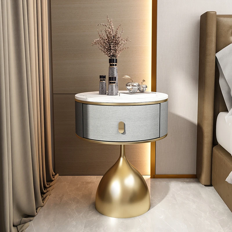 

Modern Luxury Bedside Table Storage Cabinet Design Nordic Bedside Table Round Minimalist Criado Mudo Bedroom Furniture WZ50BT
