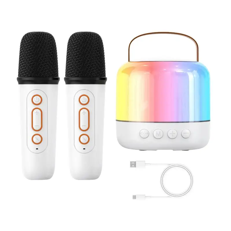 Speaker With Microphone Rechargeable Karaoke Machine With 2 Wireless Microphones Led Light Design Music Player Singing Machine