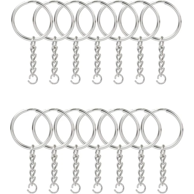 100pcs Split Key Ring With Chain 1 Inch, Split Key Ring With Chain Silver  Color Metal Split Key Chain Ring Parts With Open Jump Ring And Connector