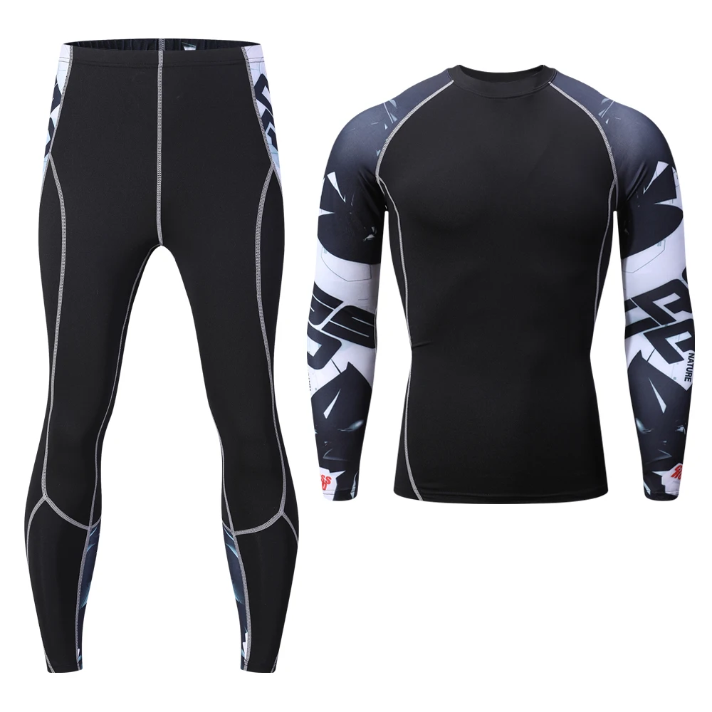 best long underwear Men's Suit Winter Thermal Underwear Sportswear Compression Tights Sports T-Shirt + Leggings Brand Sweat Fitness Wear under armour long johns