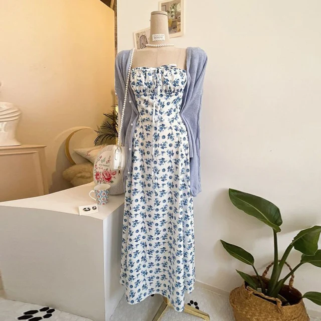 Elegant Puff Sleeve Floral Print Dress Women Summer High Split Long Dresses Woman 2025 Zipper Square Collar Party Dress Female - Image 5