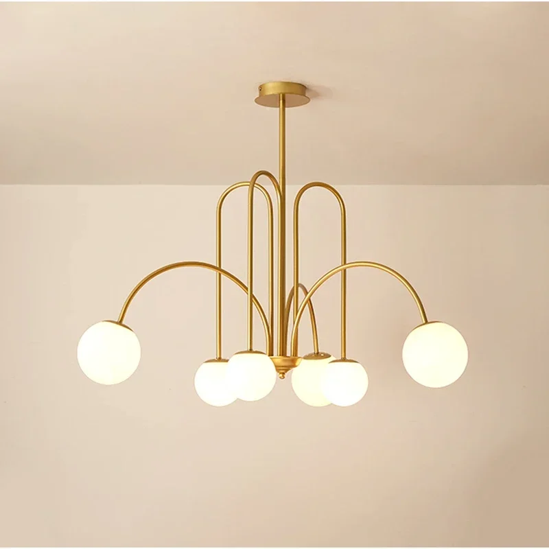 Magic Beans Chandeliers 6 Heads Milky Glass Ball Ceiling Lamp for Dining Table Kitchen Island Living Bar Indoor Decor Led Lights