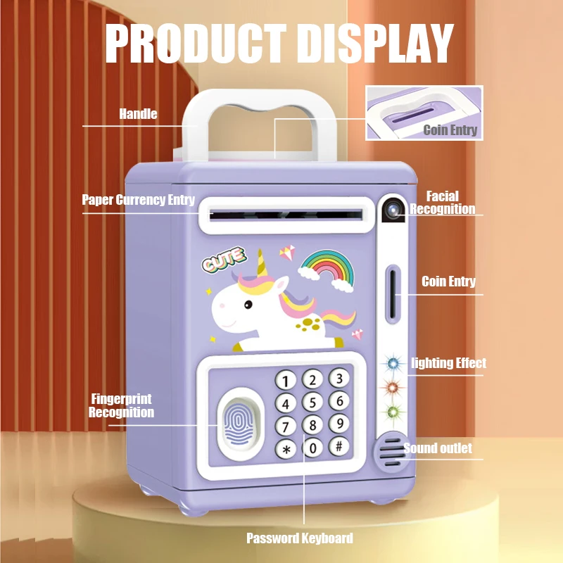 Christmas Gift with box for Girls boys Electronic Savings Tank Automatic Paper Rolling Simulated Facial Fingerprint Recognition