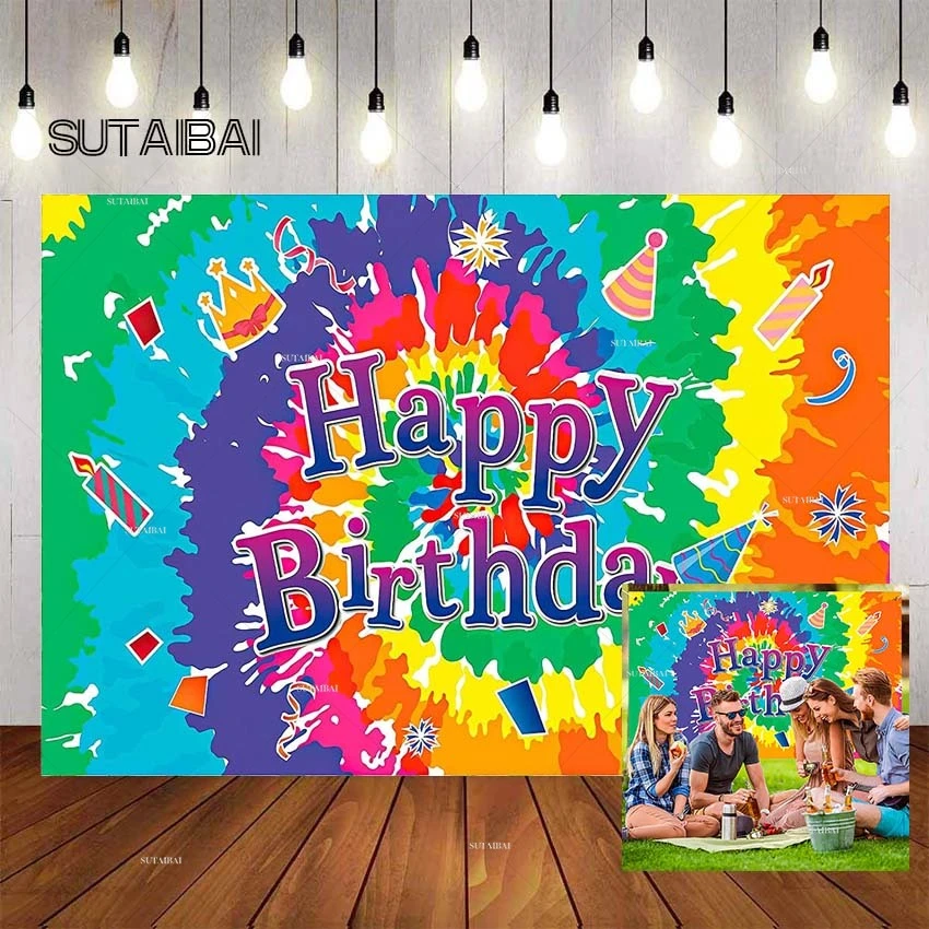 Tie Dye Happy Birthday Backdrop Rainbow Birthday Decorations Banners Sign  Extra Colorful Happy Birthday Background for Birthday|Background| -  AliExpress