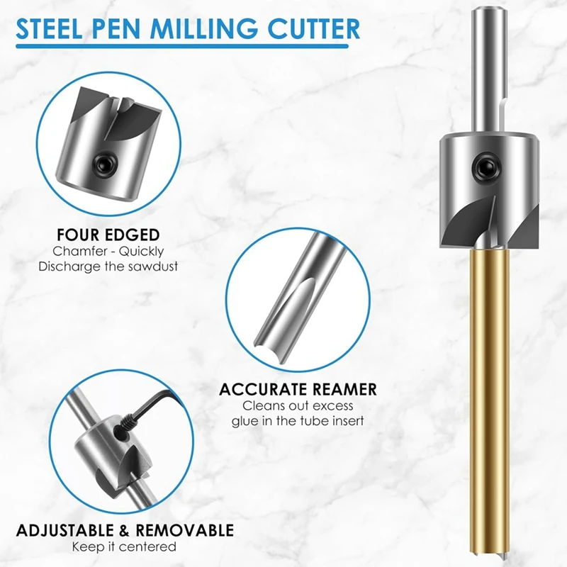 8Pcs Barrel Trimmer Kit High Speed Steel Pen Mill Trimmer With 3/4Inch Cutting Head Woodworking Tool