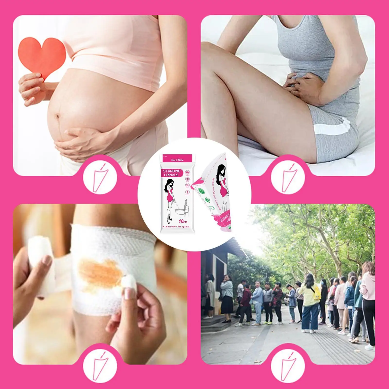 여행용 여성용 소변 깔때기 여성용 소변 장치 10개 접이식 유출 방지 종이 용기 도로 여행용 방수