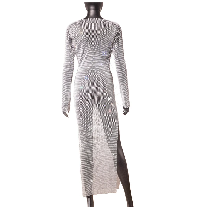 2025 Neues Design, hochwertiges Mesh-Kristall-Strassstein, Rundhalsausschnitt, lange Kleider für Damen, elegantes Party-Abendkleid, Großhandel, OEM/ODM – Detail 9