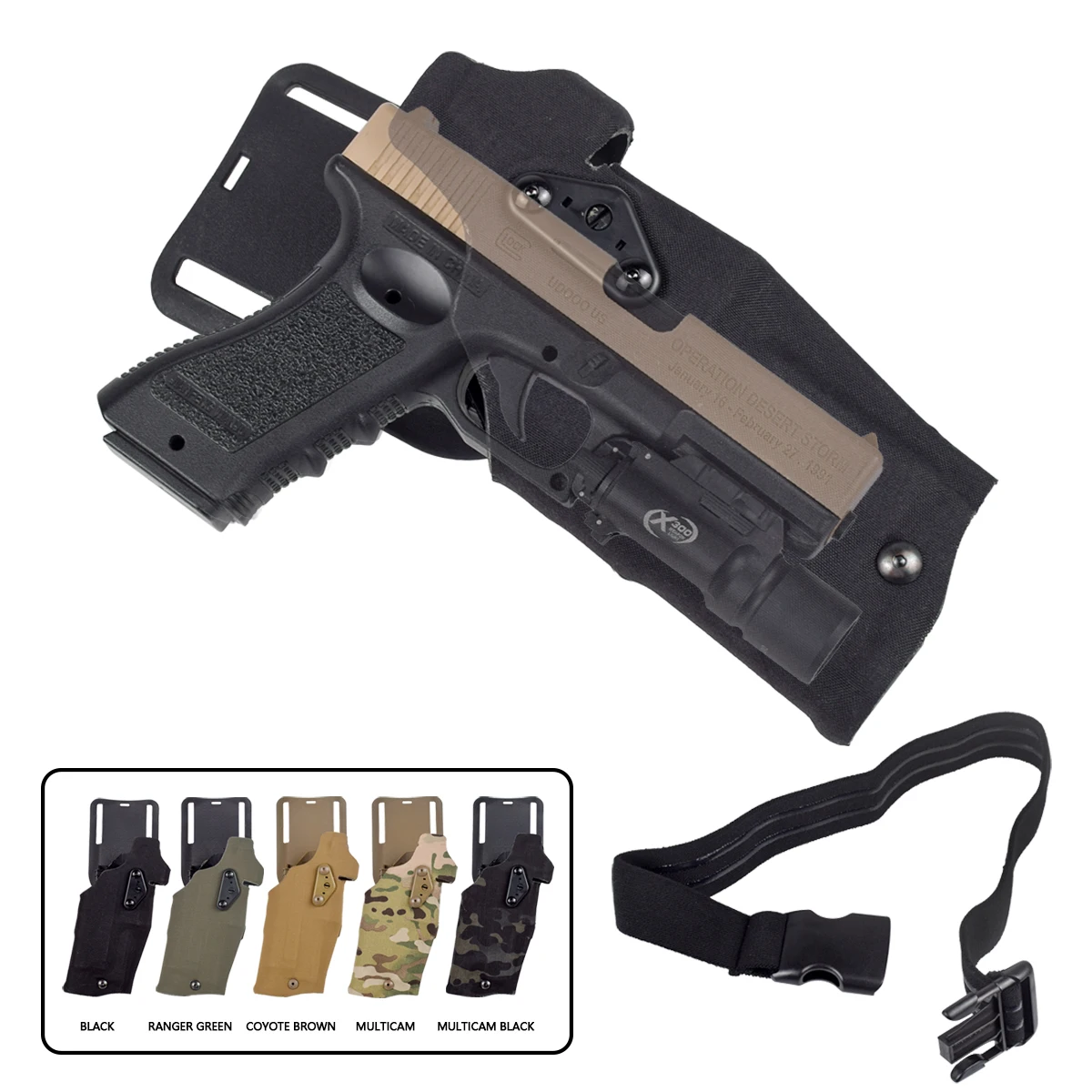 Taktische Universal Quick Release Pistole Holster Pistole Tragen Fall 6354DO Mit X300 X300U Airsoft Waffe Taschenlampe Für Glock 17 19 – Detail 1