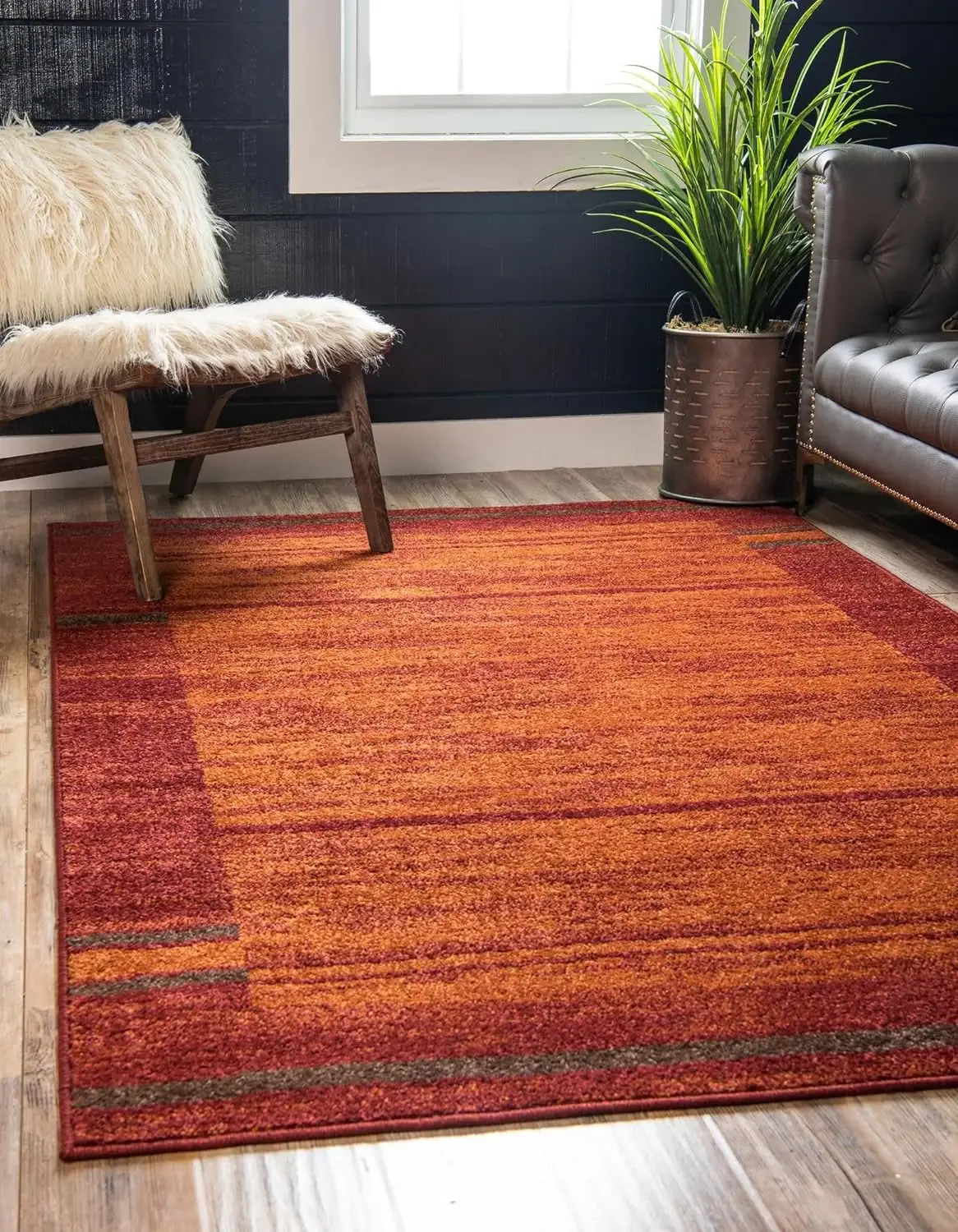 

Loom Autumn Collection Modern Contemporary Casual Abstract Area Rug, Rectangular 5' 0 x 8' 0, Terracotta/Burgundy Border Kitchen