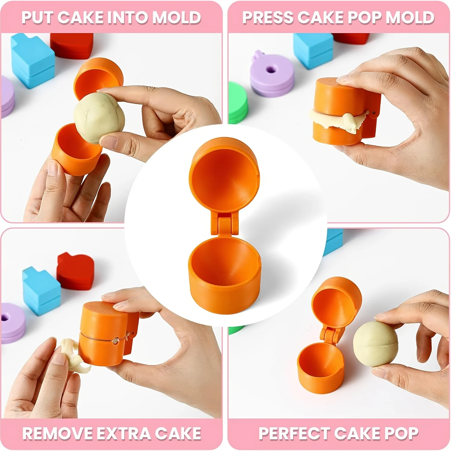 3D Printed Round Cake Stick Mold Set,Pressing Shaping Sphere Circle Cake Pop Cutter and Pusher for Home Baking Accessories