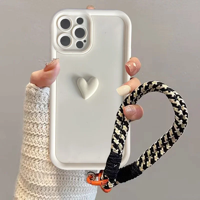 3D Love Heart Wrist Strap Phone Case