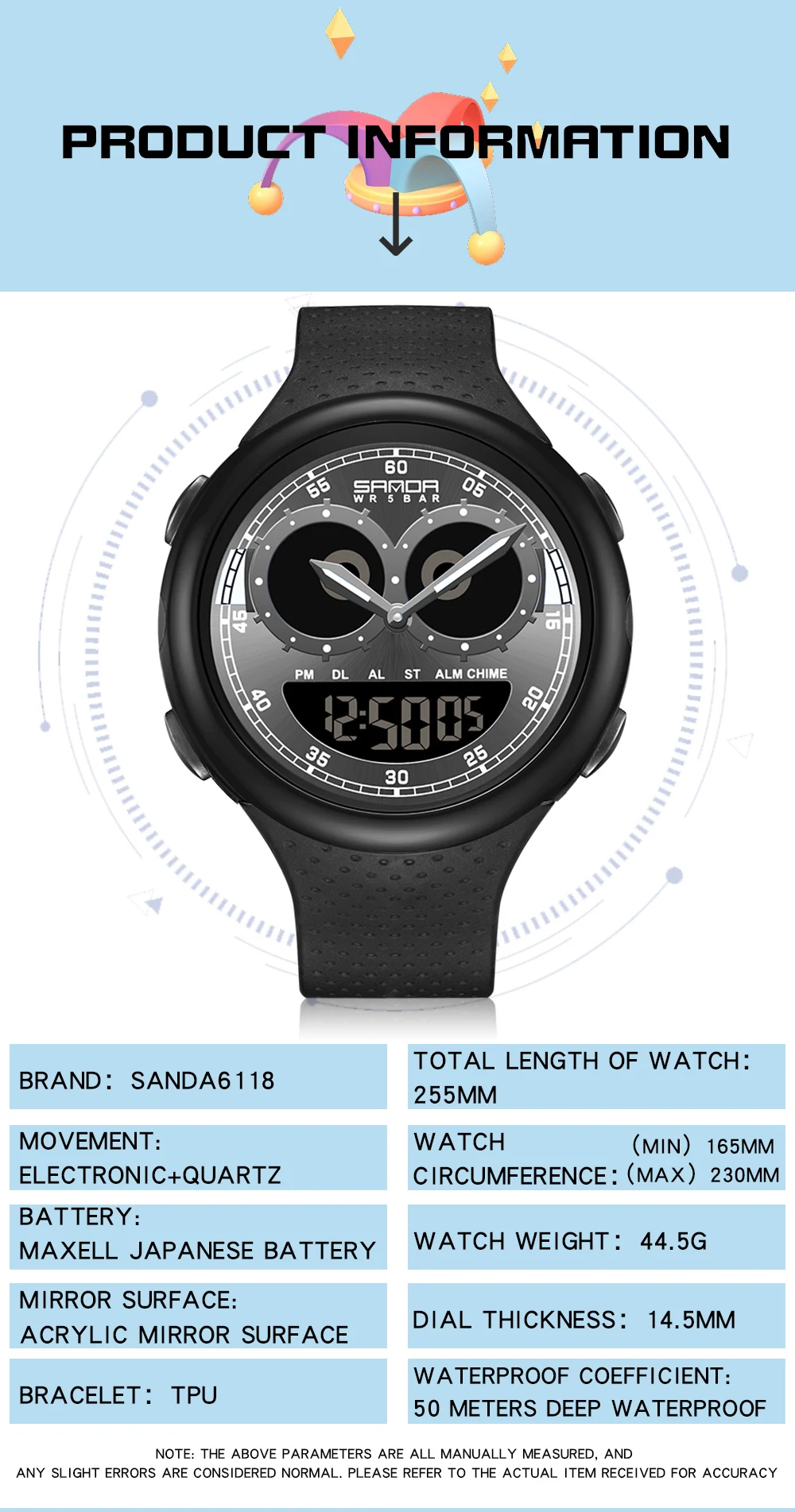 SANDA 6118 Fashion Trend Electronic Watch For Men Silicone Luminous Waterproof Auto Calendar Chronograph Wristwatch Reloj Hombre