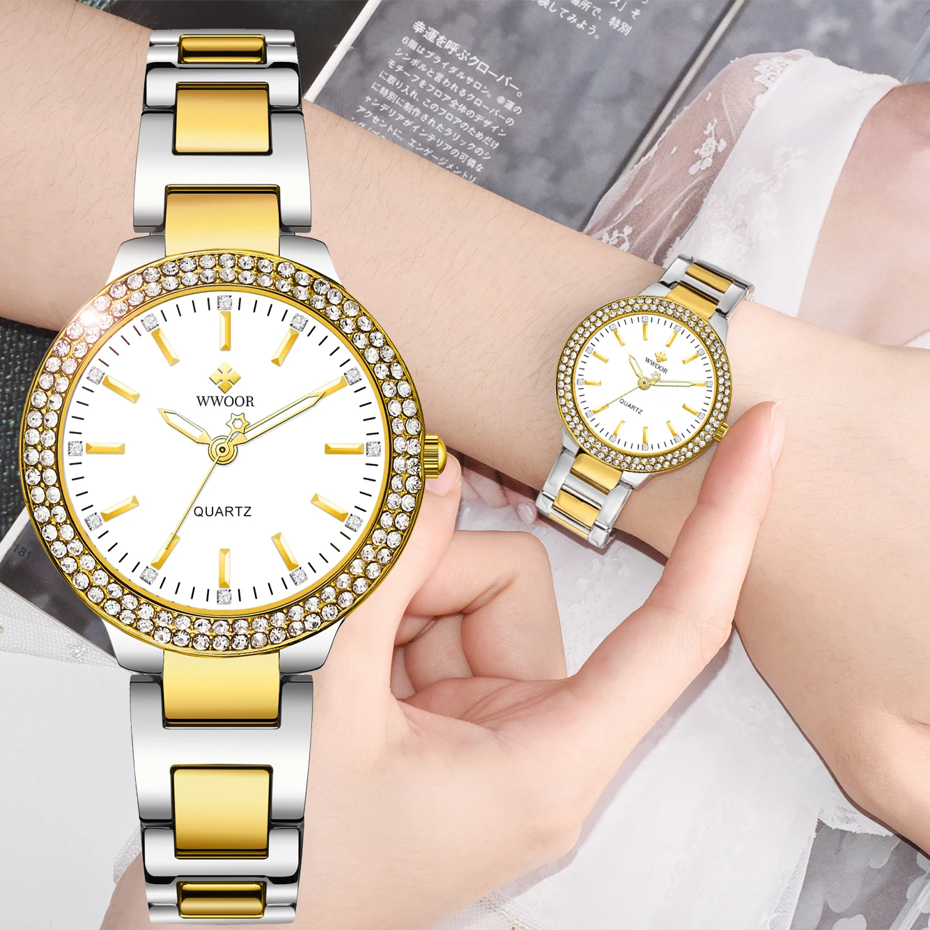 

WWOOR Luxury Elegant Ladies Watches Fashion Casual Stainless Steel Waterproof Quartz Movement Clock Women Wristwatch Dress Gifts