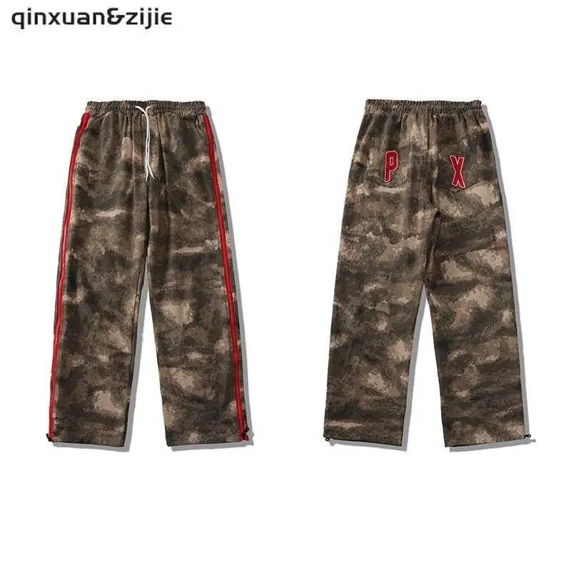 

Брюки мужские камуфляжные с принтом, широкие штаны в стиле хип-хоп, на молнии сзади, с вышивкой, повседневные свободные штаны с эластичным поясом для мужчин и женщин