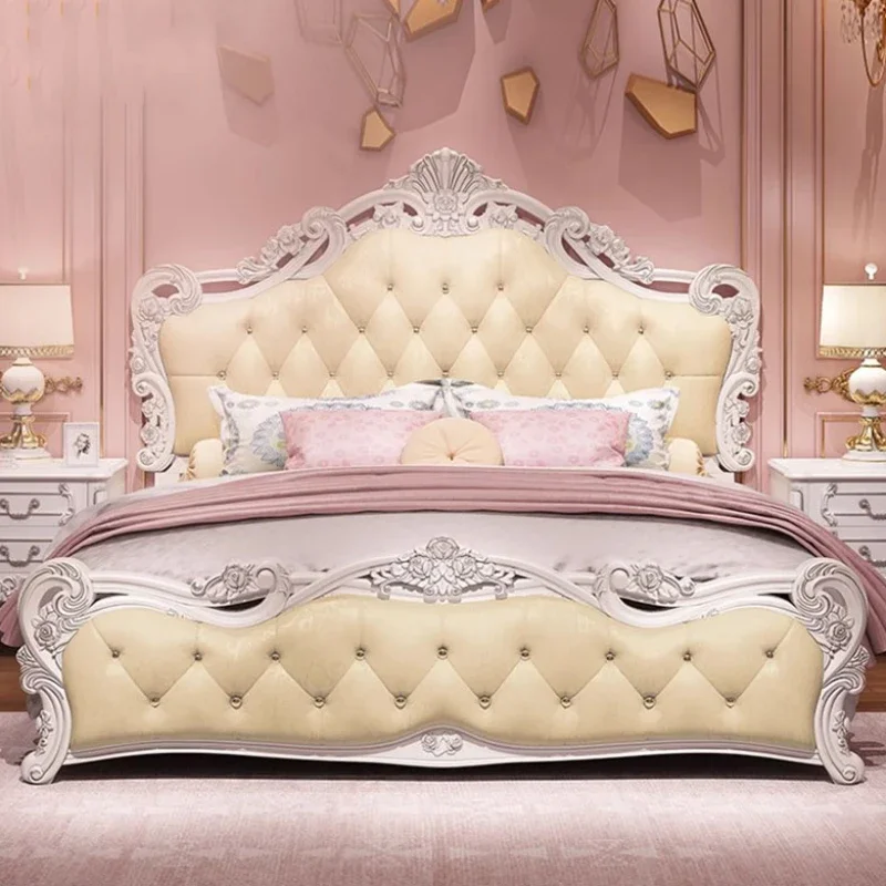 

Princess Master aesthetic Bed Waterproof High End Sleeping Wood Bed Headboards White Muebles Para Dormitorio Nordic Furniture