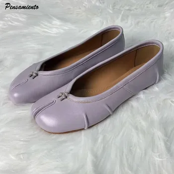 Split Toe Women Ballet Flats Fashion Tabi Shoes Casual Slip-on Loafers Ladies Pleated Leather Espadrilles Zapatillas Mujer 1