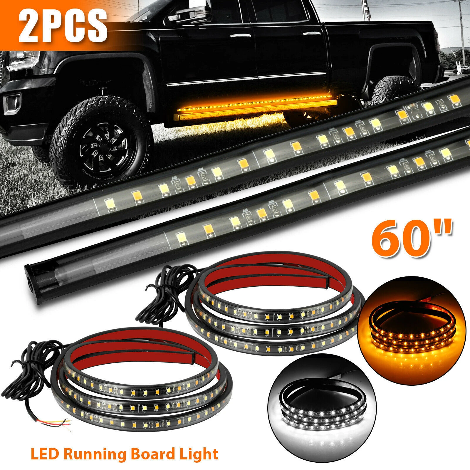 2PCs Truck LED Running Board Lights Sequential Amber Led Side Marker