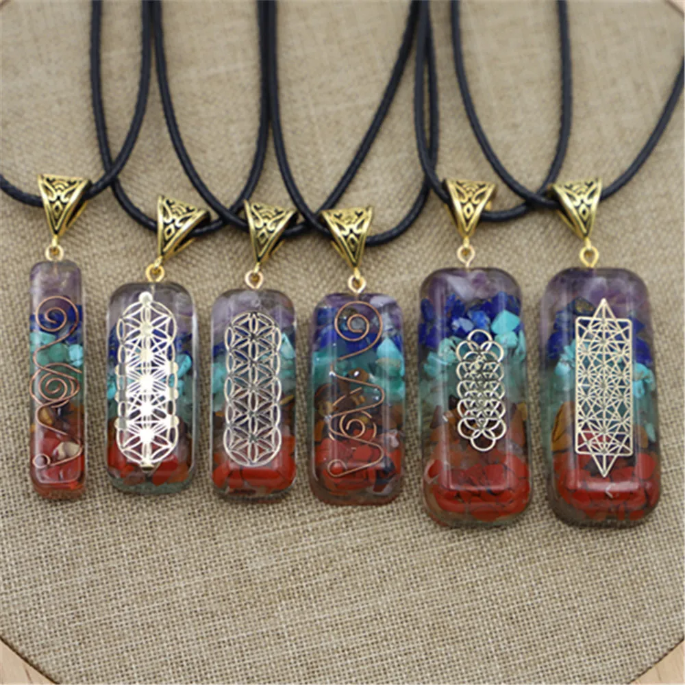 Natural 7 Chakra Orgone Colored Pendants Charms Necklace Amulet Reiki Healing Crystal Energy Women Men Gift Jewelry Accessories