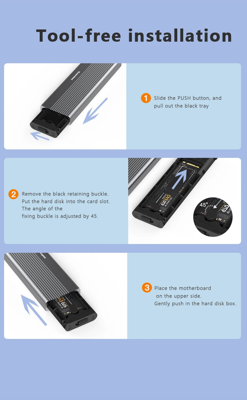 SSD Enclosure Blueendless Dual Protocol M2 SSD Case NVME Enclosure M.2 to USB Type C 3.1 SSD Adapter for NVME+NGFF Disk Box M.2 Case
