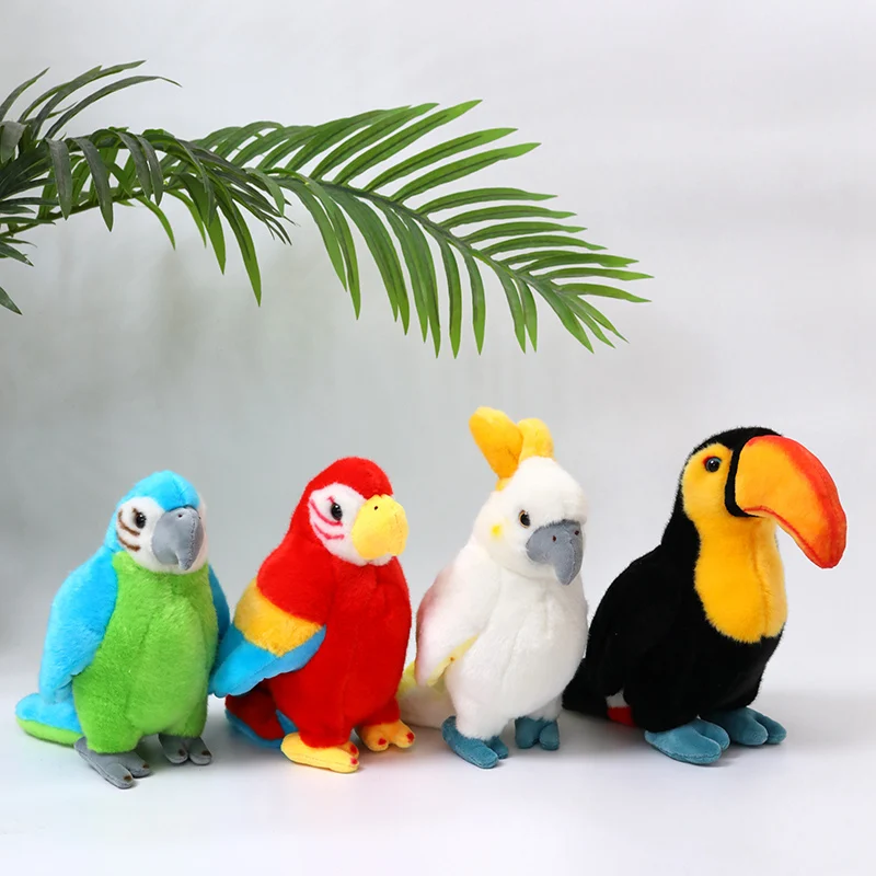 25cm Simulation Stuffed Animal Cute Birds Parrots Toucan Owl Eagle Peacock Plushies Kids Baby Toys Educational Gift For Children 4