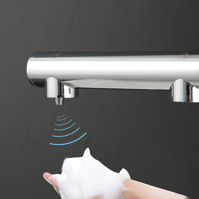 ก๊อกน้ำอัตโนมัติ ZAPPO 3-in-1 พร้อมที่จ่ายสบู่ เครื่องเป่ามือ และก๊อกน้ำอเนกประสงค์ ติดผนัง 4