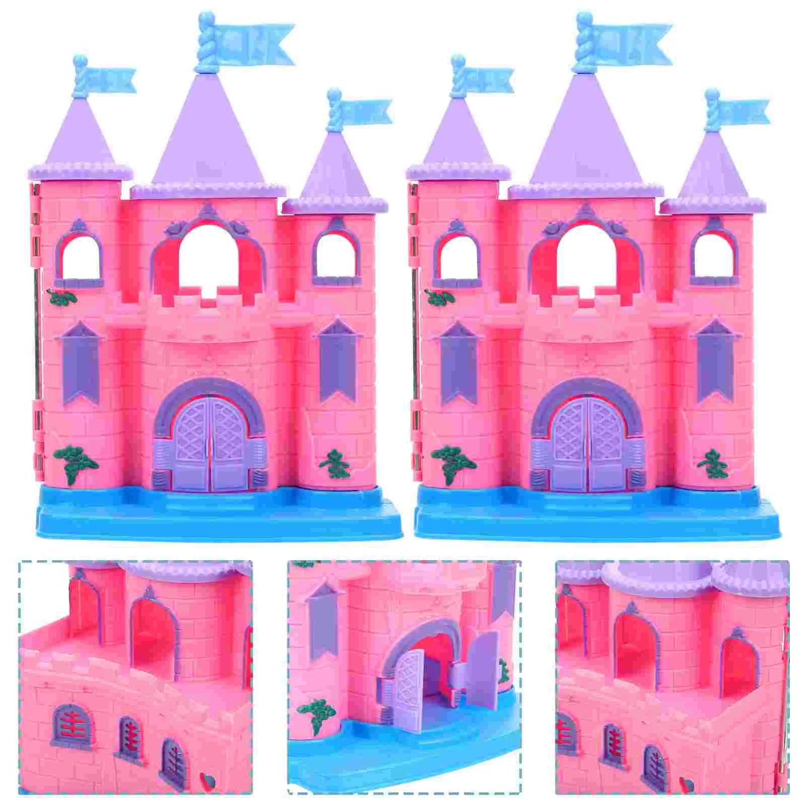 

2 Pcs Castle House Small Model Toy Boy Mini Villa Ornament Toys Kids Pretend Play Castles Plastic