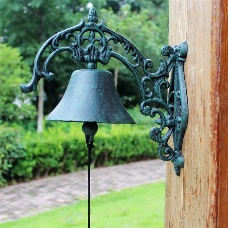 

Cast Iron WELCOME Dinner Bell Large Big Wall Mounted Dark Green Metal Door Bell Crafts Home Shop Store Cabin Decoration Antique