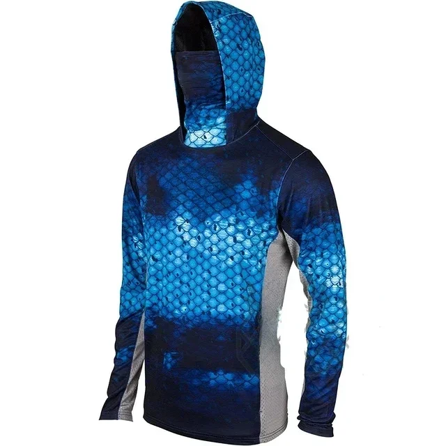 Camouflage Long-Sleeve Fishing Shirt with Hood and Mask - Quick-Dry Sun Protection Top