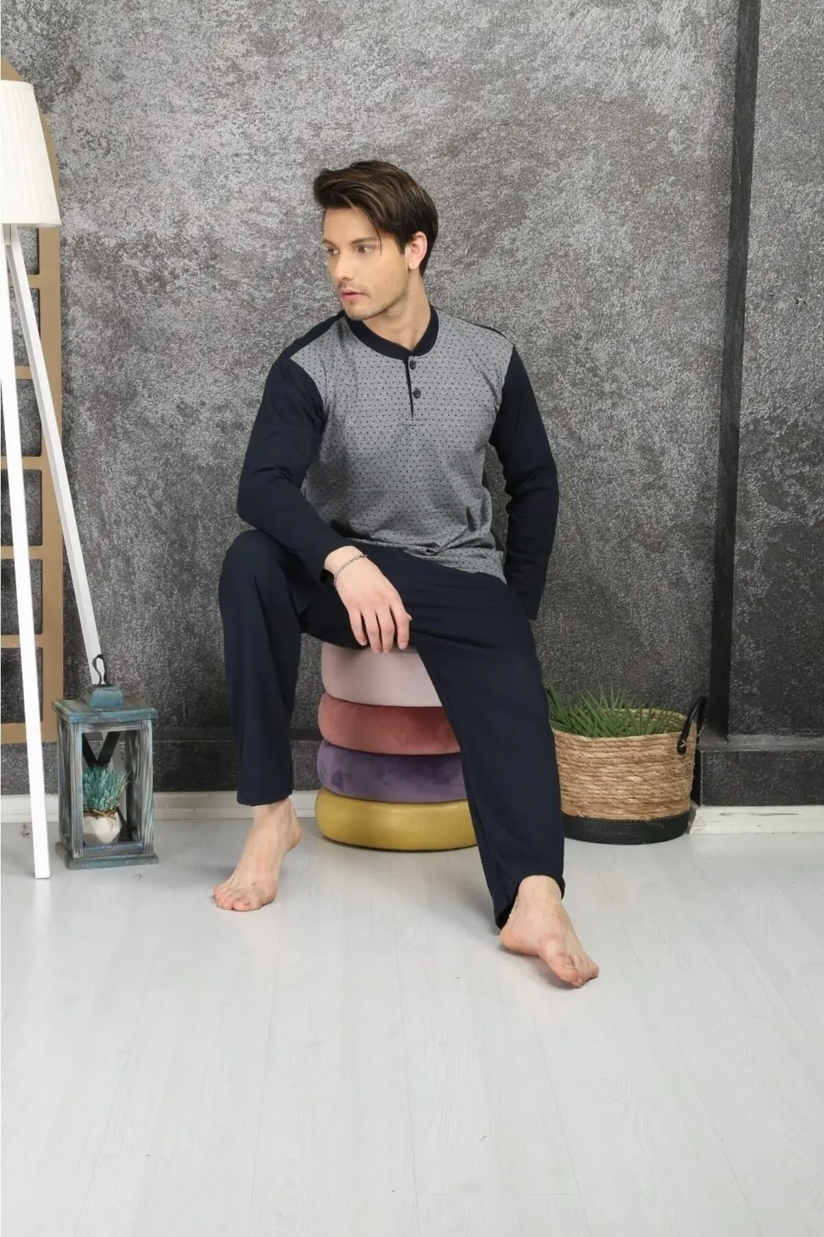 100% Cotton Jacquard Single Jersey Men's Pajama Set 1004