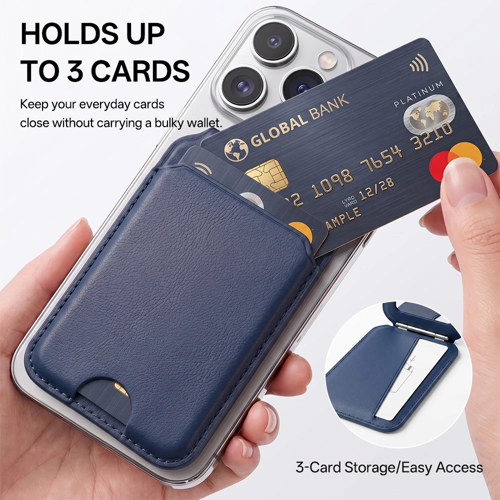 Compact Magnetic Leather Wallet with Mirror, Card Holder, and Foldable Stand