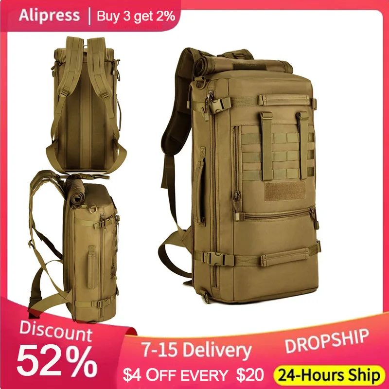 

50L Military Tactical Backpack Travel Sports Camouflage Bag Outdoor Climbing Hunting Backpack Fishing Hiking Army 3P Pack Bag