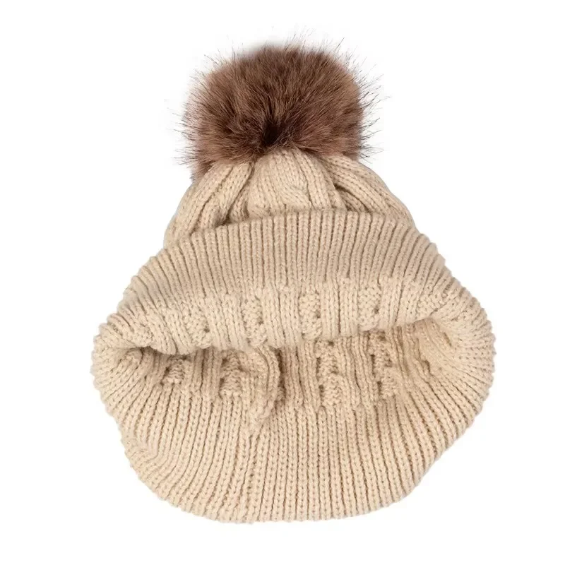 3Pcs Winter Knitted Hat Scarf Gloves Set for Children Solid Color Bonnet Cute Pompom Woolen Hats Warm Plush Scarves Accessories