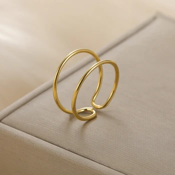 Skyrim Minimalist Double Layer Open Rings Women Stainless Steel Adjustable Finger Ring Geometric Jewelry Wedding Gift Wholesale